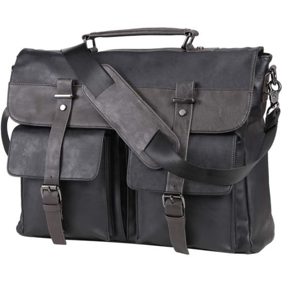 Leather Messenger Bag for Men, 17.3 Inch Vintage PU Leather Laptop Bag Briefcase